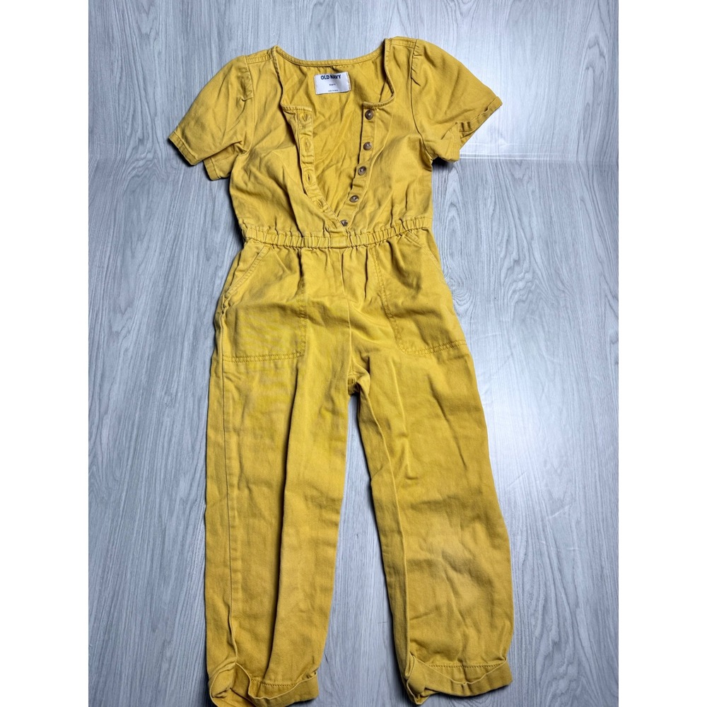 Old Navy Girls Mustard Yellow Short Sleeve Button Front Jumpsuit Size S 6-7